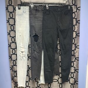 Three Pairs Size 4 Stretch Hi Rise Jegging American Eagle Distressed Jeans!